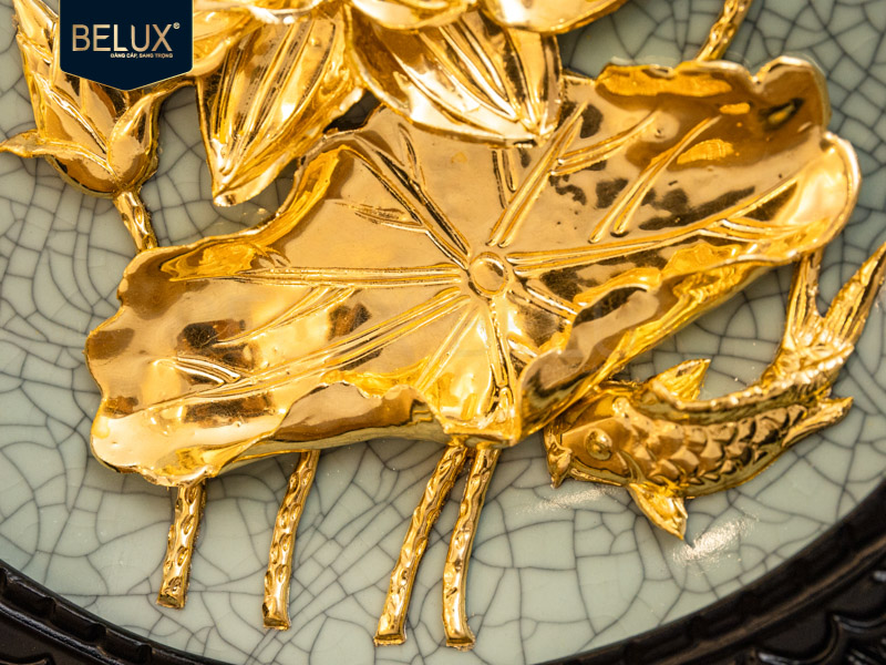 Đĩa Hoa Sen D20 xanh ngọc dát vàng 24k